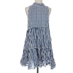 Tuckernuck Oliphant Striped Tiered Ruffle Silk Cotton Mini Dress S Navy White